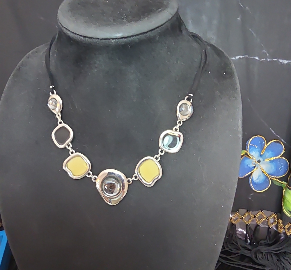 Lia Sophia Yellow and Silver Geometric Pendant Necklace